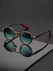 Personalized Contrast Color Temple Detail Round Frame Glasses, Unisex, Party And Photo Shooting Essential, Classic Color Scheme Versatile, Fashionable And Stylish Decorative Glasses - Multicolor - View 6