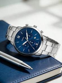 Fossil Men's Quartz Stainless Steel Three-Hand Watch, Stainless Steel Case/Scratch-Resistant Glass FS5384/FS5474/FS5525/FS5706/FS5792 - Silver Blue Plate - View 3