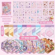 30 Hojas - Libro de Pegatinas de Paisaje en Miniatura/Papel de Cuenta Manual/Álbum de Colección - Dos Estilos de Color, Compuesto de Materiales, Escenas y Libros - Multicolor - Ver 12