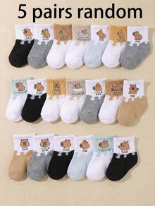 20/10/5 Pairs Soft & Comfortable Baby Cartoon Capybara Jacquard Pattern Mid-Calf Socks, Boys Toddler Animal Pattern Athletic Socks, Breathable Elastic Non-Binding Daily Socks, Suitable For 0-36 Months Babies All Seasons, Back To School Essential, Baby Socks, Boys Socks, Toddler Socks, Mid-Calf Socks, Capybara Socks, Cartoon Socks, Back To School Children's Spring/Summer Wardrobe - Multicolor - View 12
