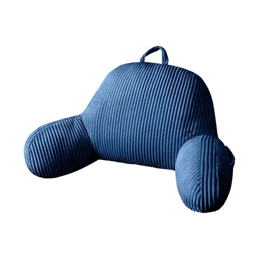 Waffle Stereoscopic Reading Pillow Backrest Pillow For Sitting In Bed Soft Corduroy Back Support Cushion With Arm Rests Portable Handle Comfortable Lumbar Support Pillow For Relaxing Reading Watching TV - Blue - View 1