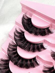 3D Fluffy Cat Eye Russian False Eyelashes, Curled & Thick DD Curl, 7 Pairs Natural & Dense Eyelashes Wholesale - Black - View 3