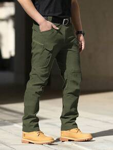 Men's Tactical Pants With Multiple Pockets, Multi-Pocket Design For Hiking & Outdoor Adventures, Camping Gear - 綠色 - 查看 6