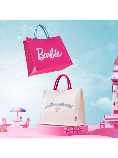 Miniso Barbie Sun Shine Series Large Capacity Tote Bag Fashion Casual Shoulder Bag Available In White & Pink