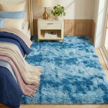 Tie-Dye Peacock Blue, Durable Silky Shaggy Area Rug For Living Room, Thick Plush Rug For Bedroom, Versatile Indoor Carpet, Modern Decor, Non-Slip Floor Covering, Easy To Clean, Dry Clean Only, With 4 Carpet Stickers, Suitable For Housewarming & Easter - 紮染孔雀藍 - 查看 1