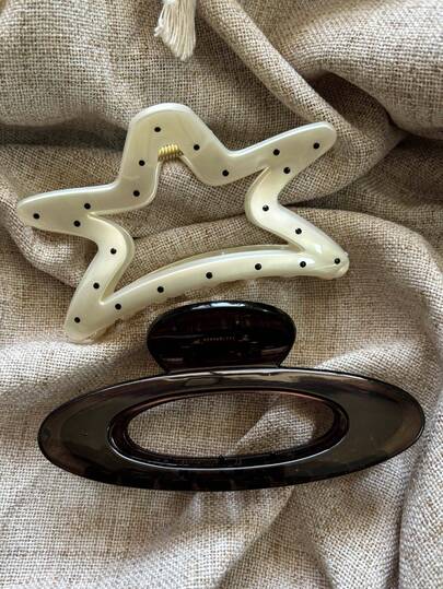 2 piezas/1 pieza Pinza de pelo grande ovalada de 11,3 cm de lunares blancos y marrón, accesorios de pelo ligeros y elegantes de plástico adecuados para diario, casual, fiesta, commute, playa, coleta, moño, maquillaje, combinación de atuendos