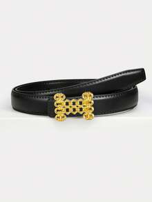 1pc*2pcsElegant Minimalist Women Waist Belt Luxury Gold Letter Smooth Slide Buckle Adjustable Fashion PU Leather Belts For Dresses Pants Daily Party Office Wear - Multicolor - View 6