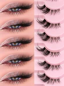 GROINNEYA 9对半截假睫毛 猫眼假睫毛 半透明带假睫毛 自然妆效貂毛假睫毛 轻薄柔软假睫毛 卡通风格效果 美妆博主妆容半截假睫毛 - 查看 13