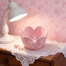 1pc Cream-Color Heart-Shaped Bow Storage Basket, Suitable For Storing Keys And Cosmetics At Entryway - A - View 7