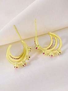 Cubic Zirconia Decor Stud Earrings - Yellow Gold 3 - View 6