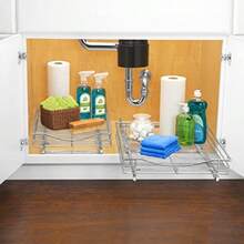 Lynk Professional Extra Deep Roll Out Drawer Cabinet Organizer 14" x 21" x 4" - Pull Out Under Cabinet Shelf - Slide Out Organizer for Kitchen Pantry Bathroom Laundry Room - Chrome - cromo - Ver 6