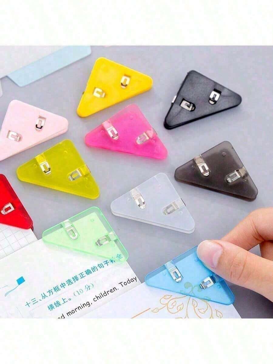 3pcs Multifunctional Creative Right Angle Triangle Corner Clip, Office Stationery Bookclip, Test Paper Anti-Roll Clip, File Memo Clip Edge Corner Clip, Storage Data Ticket Clip (Random Color) School Supplies, Back To SchoolValentine's Day Gift For Her Q02OValentine's Day Gift For Her - Multicolored - View 1