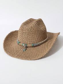 Mũ rơm dệt thoáng khí unisex mùa xuân/hè, mũ Panama, mũ cao bồi miền Tây mùa hè, thích hợp cho bãi biển, kỳ nghỉ và mặc hàng ngày. - A - Xem 10