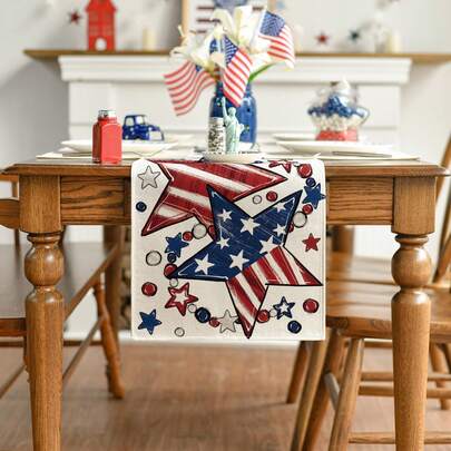 13x72 Inch Beaded Star Patriotic 4th Of July Table Runner, Seasonal Kitchen Dining Table Decor For Home Party