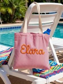Bolsa de playa personalizada, bolso de viaje personalizado para mujer, regalo perfecto para vacaciones de verano, bolsa de lona ligera con letra bordada para la piscina, bolso personalizado - Multicolor - Ver 14