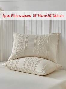 2pcs Boho Style Khaki Cutout Tufted Pillowcases, Vintage Farmhouse Polyester Decorative Throw Pillow Covers, Suitable For All Seasons, Machine Washable, Inserts Not Included - Khaki - View 8