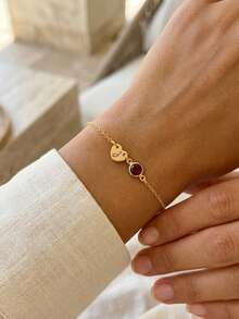 Vòng tay hình trái tim khắc chữ cái đầu tên riêng cho nữ, dây chuyền thép không gỉ đính đá Zirconia theo tháng sinh, mặt dây chuyền khắc chữ, quà tặng Ngày của Mẹ và sinh nhật. - Nhiều màu - Xem 4