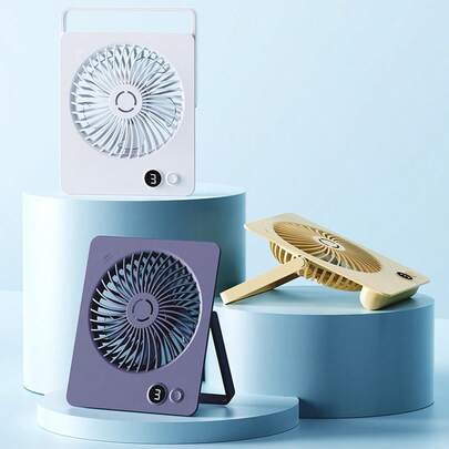 Portable Ultra-Thin Desktop Fan, USB Rechargeable Handheld Fan, Super Quiet 5 Speeds Adjustable 180° Foldable Design With Digital Power Display, Multi-Function Fan For Student Dorm, Bedroom, Office, Travel, Essential For Summer Cooling