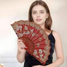 1把 Forever & Moment 花卉摺疊手扇，女性婚禮摺疊扇，茶會與新娘活動裝飾摺疊扇 - 彩色 - 查看 4