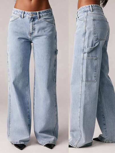 Quần jeans ống đứng màu xanh dương phong cách Y2K dành cho nữ, kiểu dáng công sở, dáng rộng, thanh lịch, cổ điển, thích hợp cho mùa hè 2026.