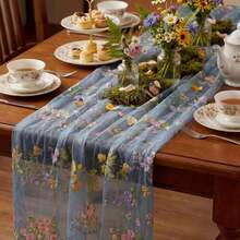 Sage Green Floral Table Runner Embroidery Tulle Spring Wildflower Table Runner Seasonal Summer Butterfly Kitchen Dining Gauze Decoration For Wedding Baby Shower Birthday Party (1 Pc) - Multicolor - View 17