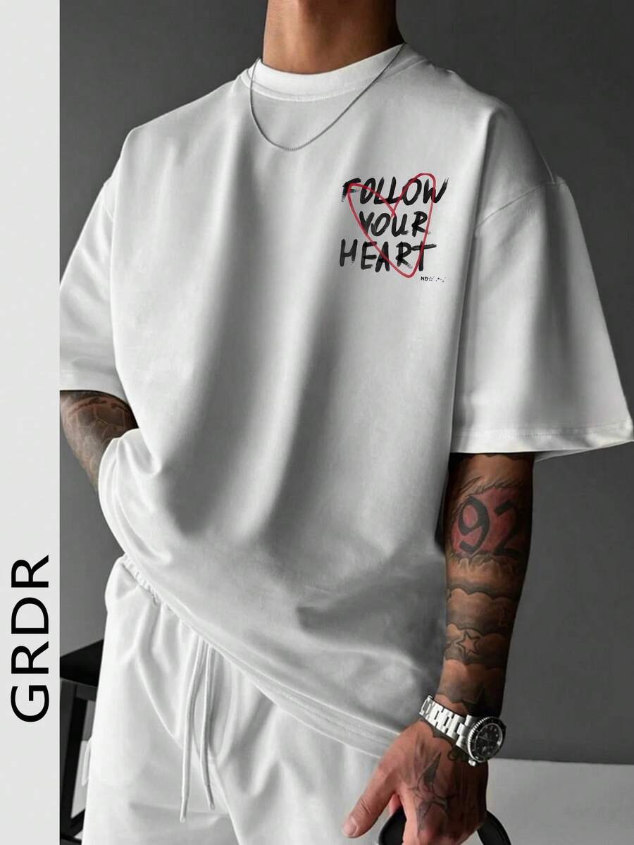 GRDR Men's Inspirational Slogan Print Round Neck Short Sleeve T-Shirt, Casual & For Summer - White - View 1