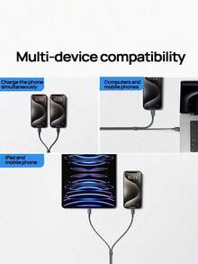 anker A8895 Dual Type-C 2-In-1 Fast Charging Cable, PD3.1 Charging Compatible With MacBook, Smart Current Distribution, Braided Tangle-Resistant, Fast Charging Compatible With MacBook & Smartphones, - Black - View 4