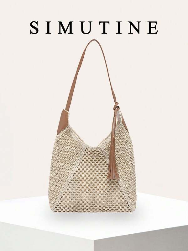 Túi xách SIMUTINE kiểu dáng mới dành cho nữ, túi đeo vai dung tích lớn, túi dệt kiểu dáng thường ngày mùa xuân, chất liệu rơm, phù hợp cho sử dụng hàng ngày, mua sắm, du lịch, công sở, sinh viên.