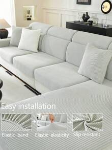 1pc Stretch Sofa Cover, Non-Slip Full Coverage Sofa Seat Cushion, Suitable For All Seasons, Fabric Sofa Slipcover, Machine Washable, Dust-Proof, Pet-Friendly, Decorative Sofa Protector, Adjustable For Corner Sofa, Bedroom, Office, Living Room 1/2/3/4 Seater - Light Grey - View 8