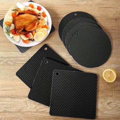 Miếng lót chịu nhiệt bằng silicon tối giản, hình tròn và vuông, chịu nhiệt và chịu được nhiệt độ cao, thích hợp cho nhà bếp.