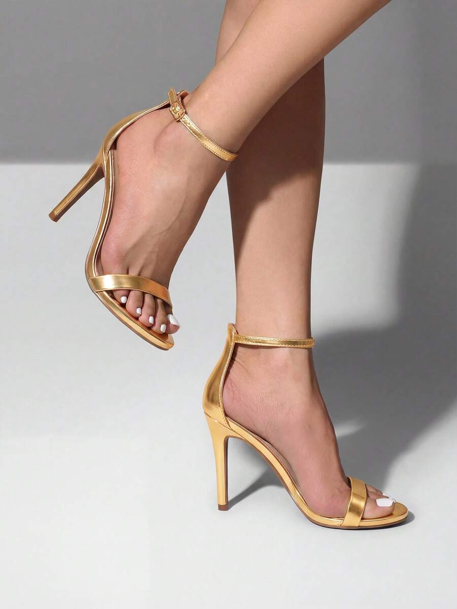 Women Sexy High Heel Sandals With Open Toe, Ankle Strap And Stiletto Heels For Prom, Party, Wedding - Vàng - Xem 1