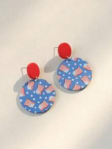 1 Đôi bông tai mặt dây chuyền hình tròn bằng acrylic màu xanh dương, khắc hình cờ quốc gia Mỹ theo phong cách graffiti, quà tặng cho nữ nhân dịp lễ hội, tiệc tùng. - Màu xanh lam - Xem 4