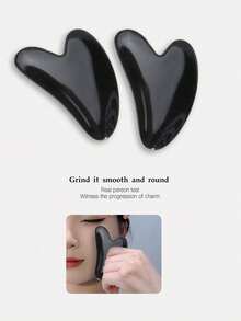 三件套树脂面部护理套装：双滚轮按摩器 + 心形刮痧板 + 双面洁面刷，家用清洁提拉紧致护肤美容套装 - 黑色臉部清潔套裝 - 查看 2