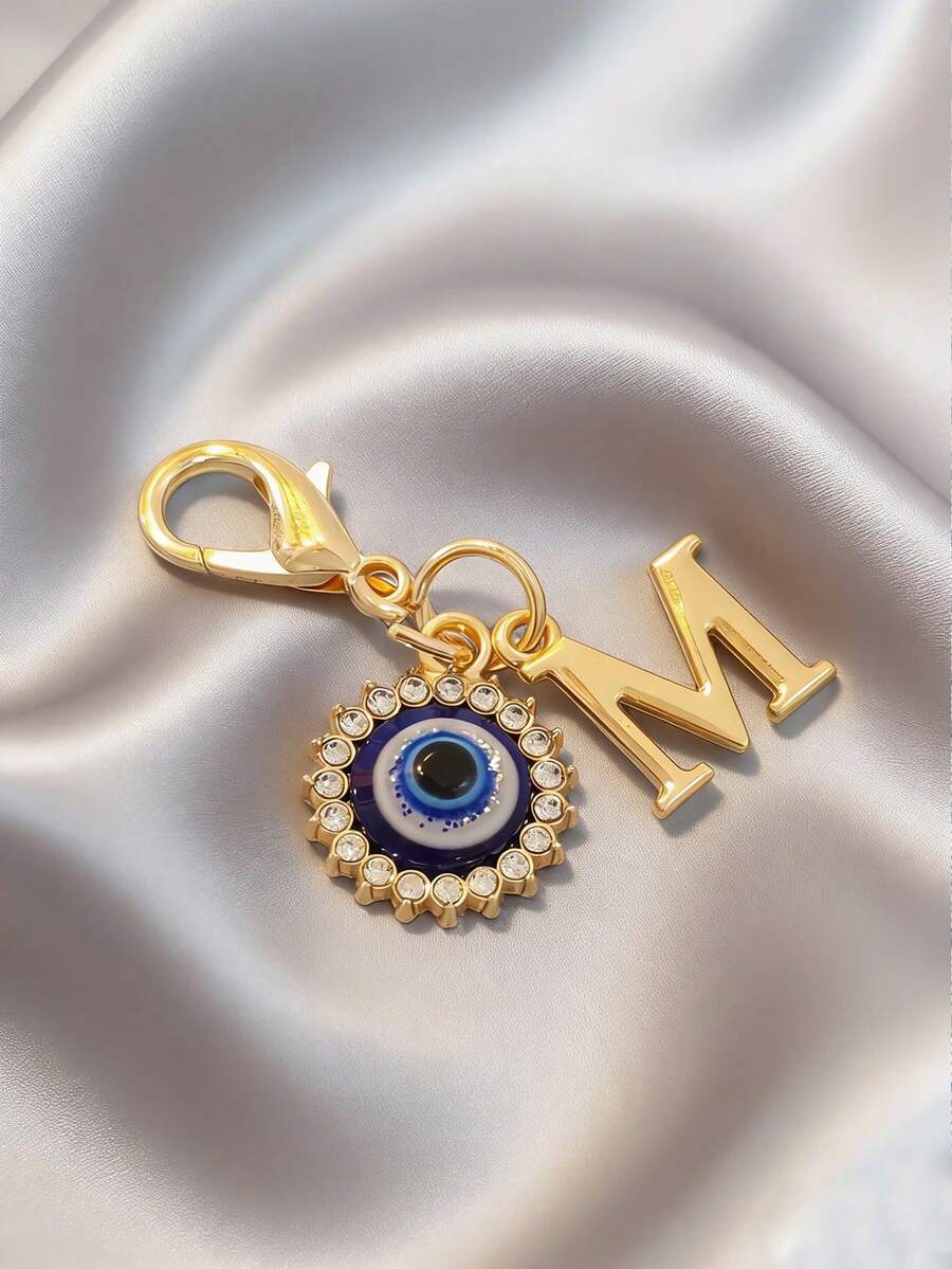 1pc Initial Letter Blue Evil Eye Rhinestone Keychain - Symbolic Gift, Protection And Good Luck - Fashion Accessory, Suitable For Car Keys/Bag Pendant, Ideal Holiday Gift Accessory - Multicolor - View 1