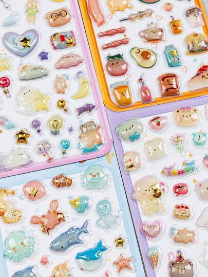 [2026 New] Colorful 3D Epoxy Resin Stickers - Glow-In-The-Dark Series - This Series Features Adorable Animal Themes Such As Marine Life, Cats, Dogs, And Bears, As Well As Delicious Food Items Like Fruits And Desserts.