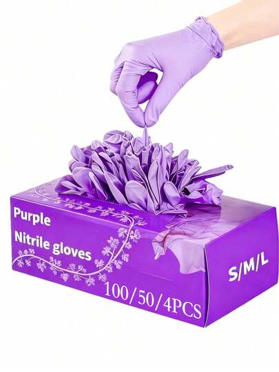 100/50/4pcs Disposable Black Nitrile Gloves, Powder-Free, Latex-Free, Waterproof, Suitable For Household Cleaning, Hairdressing, Beauty Salon, Etc. Waterproof, Anti-Static, Latex-Free, Open-Finger Design (Bagged To Prevent Damage)