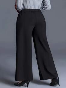 Plus Size Women Straight Leg Knit Pants, Mid-Length, Stretchy Fabric Black - Black - View 3