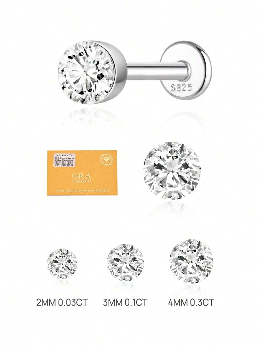 Moissanit Ohrstecker für Frauen und Männer 0,03-0,3CT S925 Sterlingsilber hypoallergene Ohrringe Hochzeitsschmuck für Frauen und Männer D Farbe VVS1 Klarheit - Silber - Übersicht 1