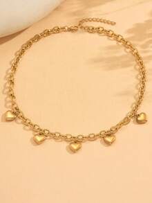 1pc Fashionable Chunky Heart Pendant Necklace, Stainless Steel 18K Gold Plated Necklace, Suitable For Women Daily Wear Valentines - Gold - View 4