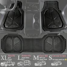 Heavy Duty Rubber Car Mats With Cargo Liner Deep-Dish All Weather Universal Trim-To-Fit For SUVs Trucks Sedans Waterproof Anti-Slip Trimmable V12 Black - 全黑 - 查看 2