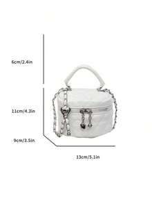 New Fashion Classic Multifunctional Waterproof PU Material, Quilted Diamond Pattern Women's Handbag, Lightweight And Easy To Carry, Zipper Closure Design, Chain Decor Slanted Round Box Bag, Wallet, Suitable For Shopping, Travel, Commuting And Other Occasions. - 米色 - 查看 5