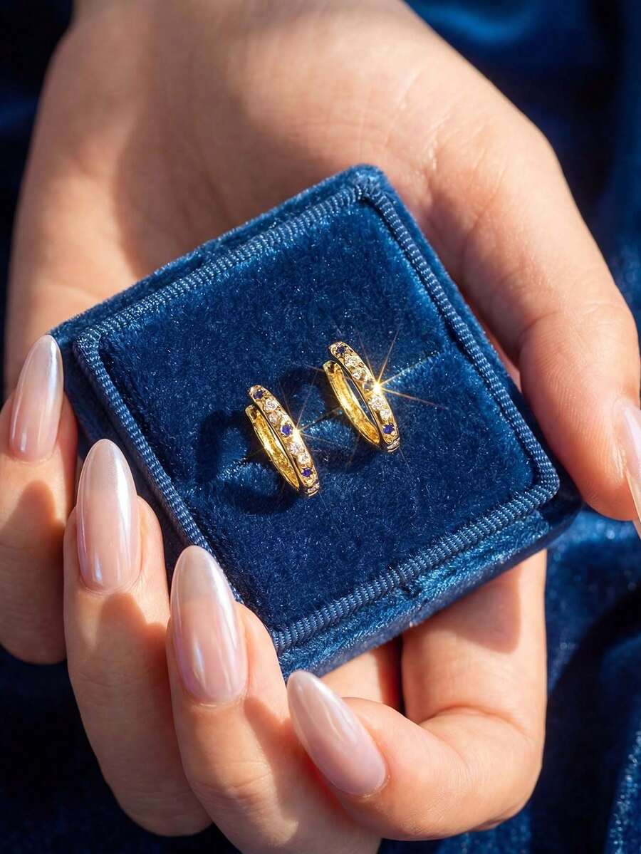 1 Đôi bông tai hình ngôi sao và mặt trăng đính đá Zirconia xanh dương, chất liệu bạc 925 cao cấp, trang sức tinh tế, phù hợp để đeo hàng ngày, dễ dàng phối với mọi trang phục, cũng là phụ kiện hoàn hảo cho các buổi hẹn hò và tiệc tùng. - phong cách 1 - Xem 1