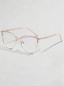 1副镶钻金属猫眼时尚无度数眼镜 - 淺粉色 - 查看 1