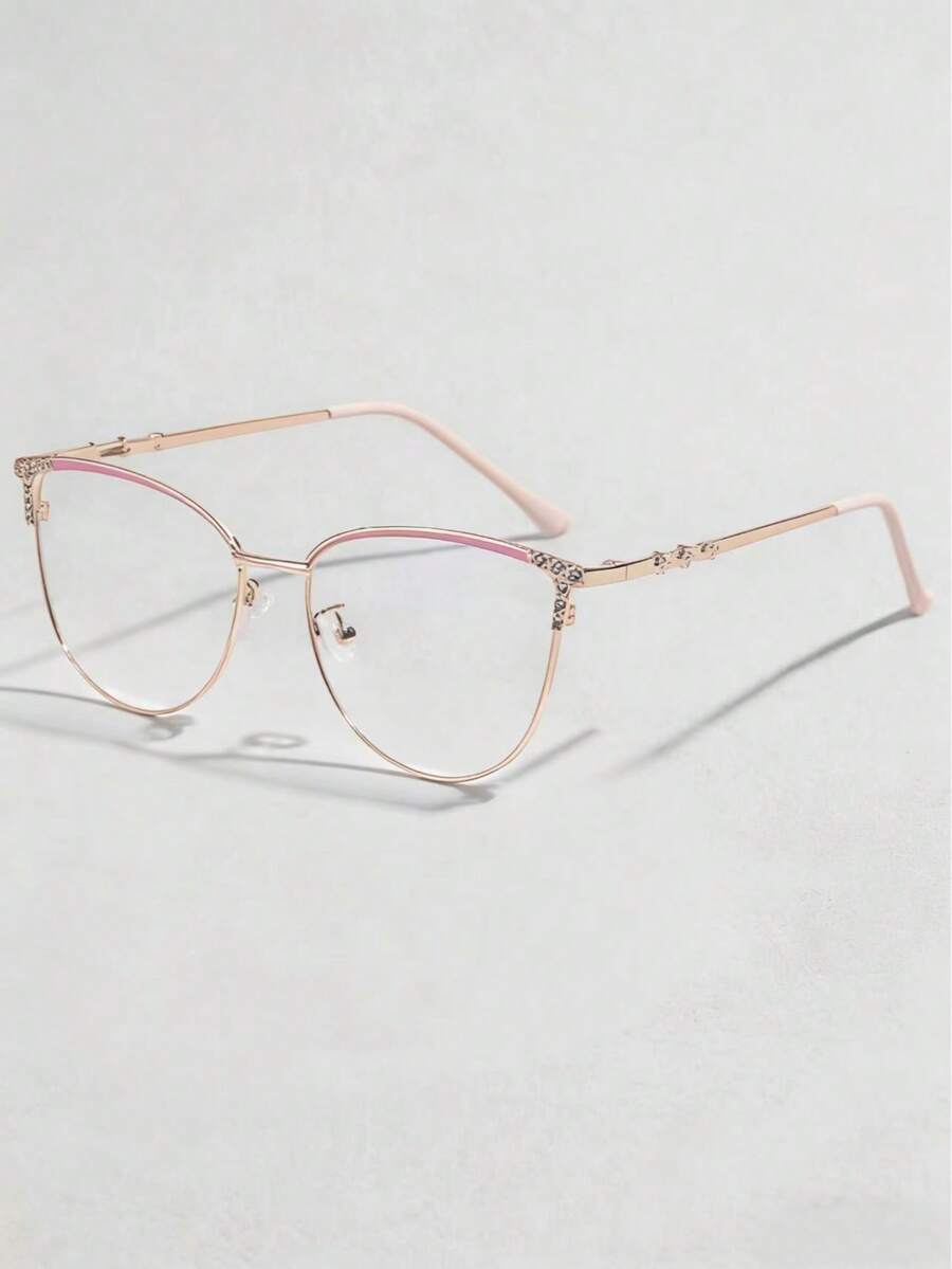 1副镶钻金属猫眼时尚无度数眼镜 - 淺粉色 - 查看 1