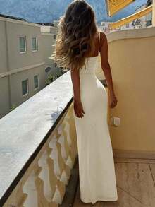 Women's Elegant Romantic Sunset Date Valentine's Day Floral Lace Mesh Long Fitted Dress Party Spring - Apricot - View 4
