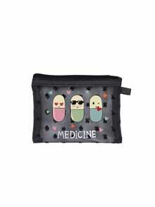 可爱水豚护士药丸图案便携式网眼医疗包，便携式心形化妆包，急救包，户外居家药品药丸收纳袋，旅行收纳袋，化妆包，化妆品收纳袋，节日收纳包，护肤包，润唇膏收纳袋，母亲节礼物，生日礼物，浴室收纳，学生宿舍洗漱包，送给妻子、家人、朋友的礼物，母亲节礼物 - 彩色 - 查看 14