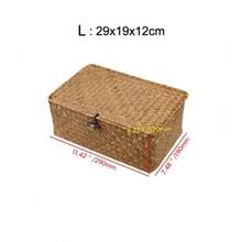 Caja de almacenamiento tejida de algas marinas hecha a mano, cesta de acabado de almacenamiento de algas marinas con tapa, contenedor de toallas cosméticas para baño diversos mx 01161829 - S - Ver 9