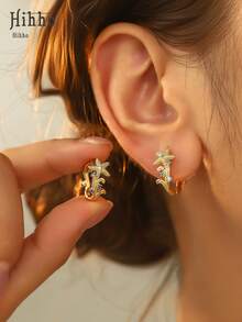 Hihho 1 paire de boucles d'oreilles à tige, créoles, méduses, étoiles de mer, tortues, palmiers, dauphins de la série océanique. Bijoux minimalistes multifonctionnels avec zirconium coloré, cadeau idéal pour les amateurs d'océan - Doré - Voir 6