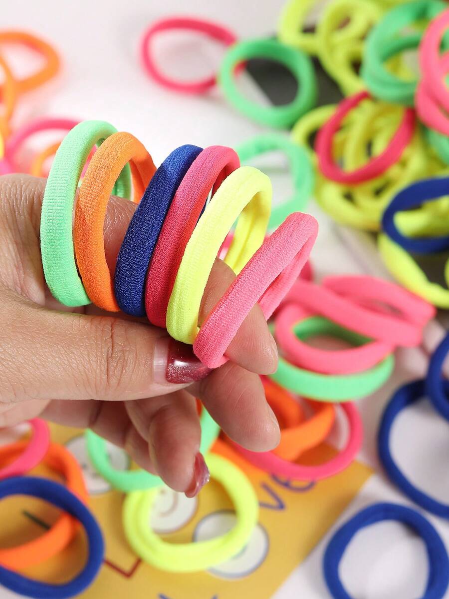 50 Pcs Neon Hair Ties Seamless Nylon Elastic No Damage Ponytail Holders For Women Men, Bright Fluorescent Pink Yellow Green Orange Blue Hair Ties Ropes For Thick Curly Thin Heavy Hair, Non-Slip Soft Accessories For Sports Gym Yoga Running Daily Work Travel Office, Ideal Gift For St. Patrick's Day Easter Mother's Day Birthday Anniversary Holiday Accessories - Multicolor - View 1