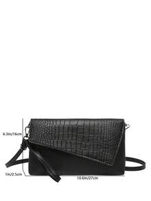 Embrague de textura de cocodrilo de unicolor de nicho, bolso de hombro casual retro, nuevo bolso de sobre minimalista de moda para mujeres - Negro - Ver 2